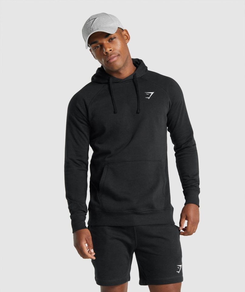 Men\'s Gymshark Crest Hoodie Black | CA 1D87N0